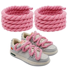 LEMLIN 1 Pair of Thick Shoelaces Pink, Rope Laces 8 mm Round (140 cm), Robust Shoe Laces for Trainers and Sports Shoes for DIY