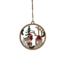 Festive Productions Wooden Christmas Robin and House Hanging Tree Decoration Xmas Festive Décor