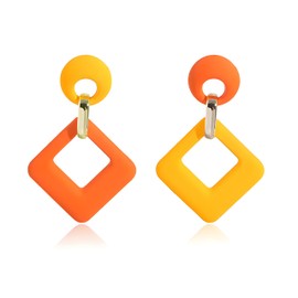 Geometric Square Earrings for Women Lightweight Colorful Color Block Acrylic Chunky Geometric Rectangle Oval Link Chain Statement Earring (Yellow Orange Square)