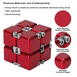 Lifidea Aluminum Alloy Metal Infinity Cube Fidget Cube (6 Colors) Handheld Fidget Toy Desk Toy with Cool Case Infinity Magic Cube Relieve Stress Anxiety ADHD OCD for Kids and Adults (Red)