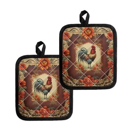 Belidome Pot Holders Chicken Theme Vintage Rooster Print Insulated Rug Hot Pads for Kitchen Home Decor Accessories