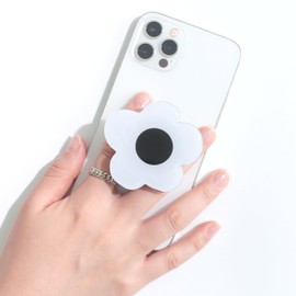 OnTheGrip Cute Solid Color Daisy Flower Design Collapsible Mobile Phone Grip Stand Holder for Smartphone Tablet Cell Phone Accessory (White Black)