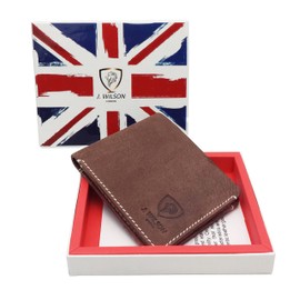J. Wilson London RFID Blocking Protection Genuine Leather Mens Wallet with Zip Coin Pocket Gift Boxed (Distressed Brown - Slim - 3)