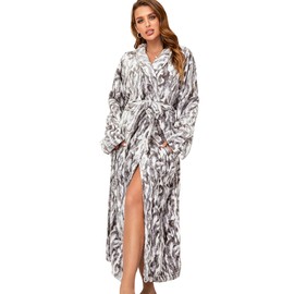 RONGTAI Fleece Robes for Women Plush Soft Warm Long Bathrobe with Pockets (X-Large,Gray Rabbit)