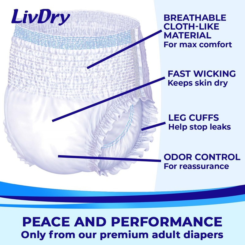 LivDry M Overnight Adult Diapers for Women and Men, Incontinence