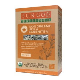 Sun God Medicinals Organic Loose Leaf Herbal Tea for Mental Ease-Heka Serenitea-2 oz (20-24 servings) Caffeine Free, Brew Hot Tea or Iced Tea