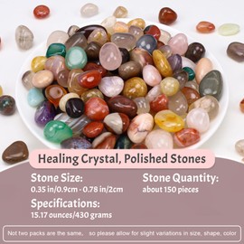 Folmywy 430g Natural Healing Crystal Stone Set About 150 Pcs Multicolor Polished Gemstones Tumbled Stones Handpicked Decorative Rocks for Meditation Reiki Chakra Energy Therapy Vase Filler