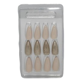 CALA - "Glam Couture" uñas postizas medianas (24 uñas en 12 tamaños, color almendra y con brillo)