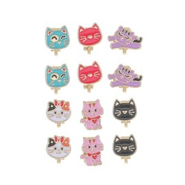 ChungLong0593 6 Pairs Cute Animal Cat Dinosaur Clip on Earrings Lovely Pet Non Pierced Enamel Earrings for Women Christmas Birthday Gift-cat