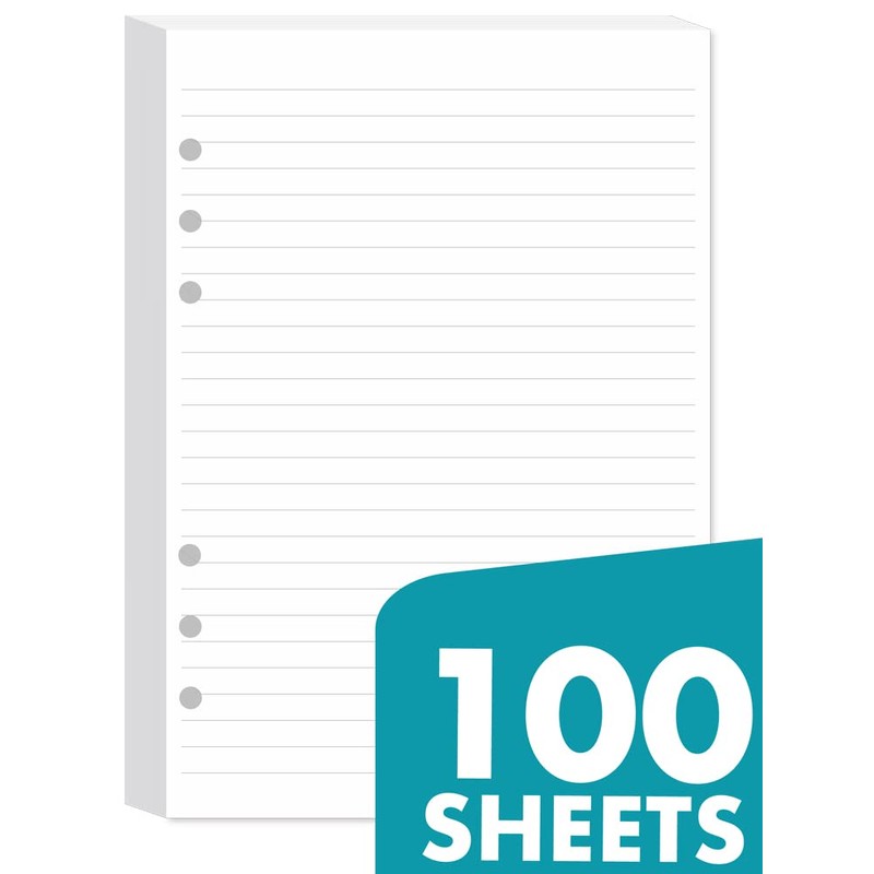 A5 lined paper (total 100 sheets) 6 holes refill paper