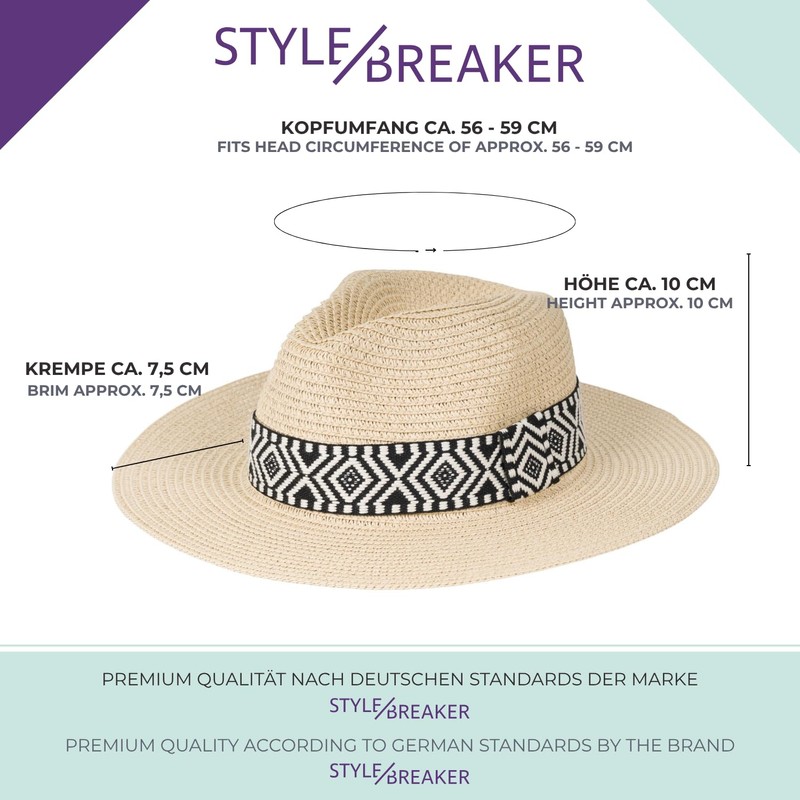 styleBREAKER 04025046 Women's Panama Sun Hat Plain with Fabric Hat