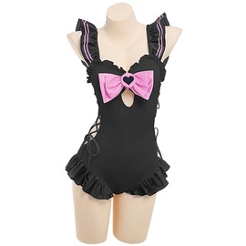 haikyuu Anime One Piece Swimsuit Ruffle Bathing Suit Kawaii Lace Up Swimwear for Women Girls (as1, Alpha, s, Regular, Regular, Standard, Black)