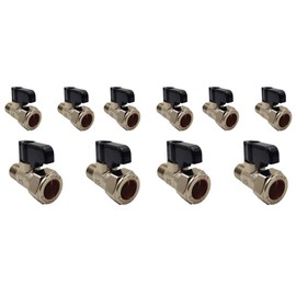 Aumix 15mm x 12mm Isolating Valve with Handle UK Compression Fittings Adaptor EN1254-2 for Kitchen Bathroom Mixer Taps with 3/8" Tails - 10 Pieces