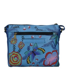 Anna by Anuschka Women Slim Medium Crossbody Hand Painted Leather Summer Garden Denim, One Size