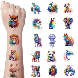 JoyfulGlam 60 PCS Watercolor Animal Temporary Tattoo For Kids Cute Lion Tiger And Horse Tattoos Stickers Birthday Party Supplies For Girls Boy Body Art