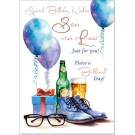 doodlecards Son-in-Law Birthday Card Balloons and Shoes Medium Size with Plain Envelope