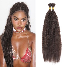 XIIMENALU Wavy Bulk Hair for Braiding Kinky Straight No Weft Deep Wavy Synthetic Braiding Hair for Boho Braids Yaki Straight Bulk Hair for Micro Braiding Rebundle Braids (4#, 24inch(1pack(2pcs)))