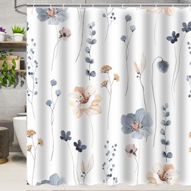 Jemsia Shower Curtain for Bathroom,Leaf Print Waterproof Anti Mould Bath Curtain with Weighted Hem,12 Hooks Floral Washable Polyester Shower Curtains for Bathroom Tubs Spa Wet Room