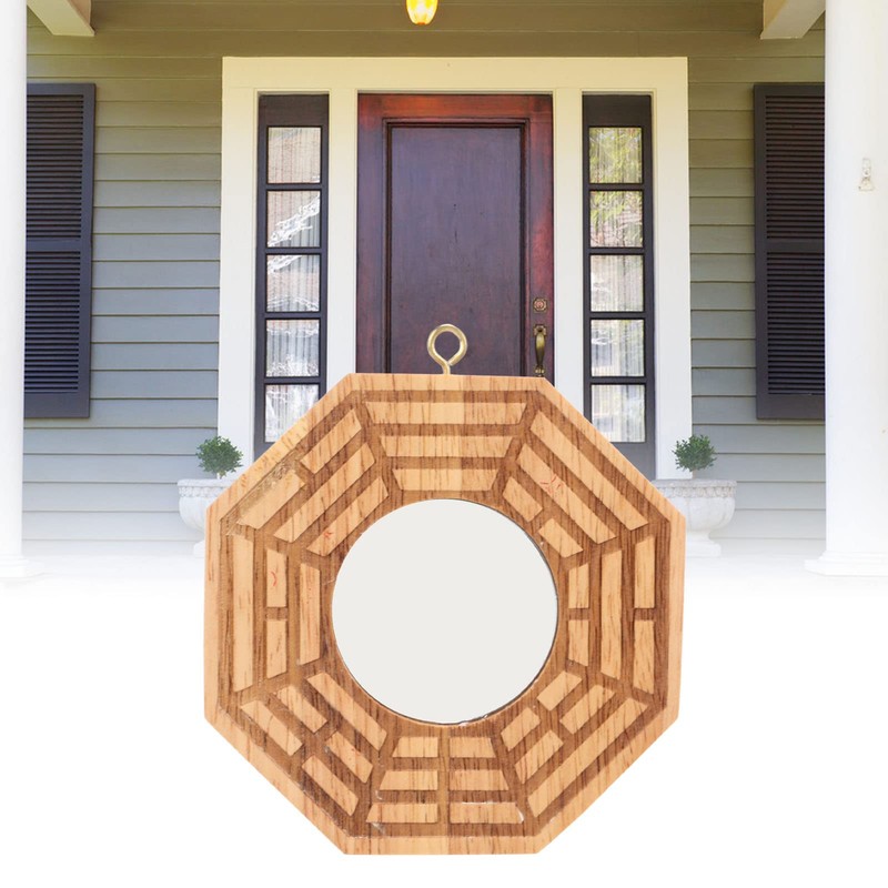 GLOGLOW Bagua Mirror, 4Inch Wooden Concave Mirror Traditional Chinese Feng