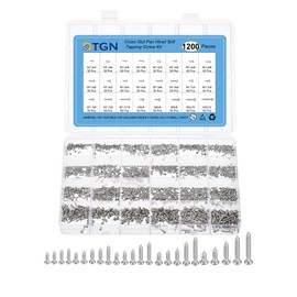 DTGN Mini Screw Kit Phillips Pan Head Micro Screws Self-Tapping Laptop Notebook Computer Screws Kit,Carbon Steel Nickel-Plated,Silver(Size:M1.2x3-M2x12-1200pcs+1Elbow Tweezers)