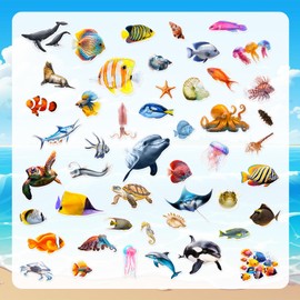 100 PCS Realistic Ocean Animals Stickers, Ocean Animal Sea Creature Under The Sea Party Favor Supplies Birthday Party Decorations Vinyl Waterproof Stickers for Kids Girls and Boys