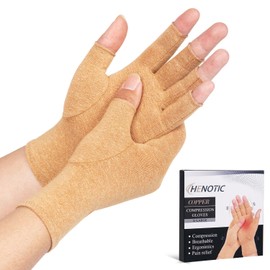 HENOTIC Arthritis Compression Gloves for Women Men, Fingerless Breathable & Moisture Wicking Compression Gloves for Relieving Carpal Tunnel Aches, Rheumatoid Pains, Joint Swell Nude XL
