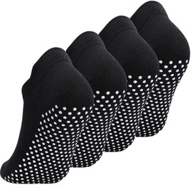 GRPSKCOS Yoga Socks Women's Non-Slip Socks 4 Pairs 35-43 Non-Slip Slipper Socks for Yoga, Pilates, Dance, Hospital, Home, Workout, Sports, Trampoline, 03 black x 4