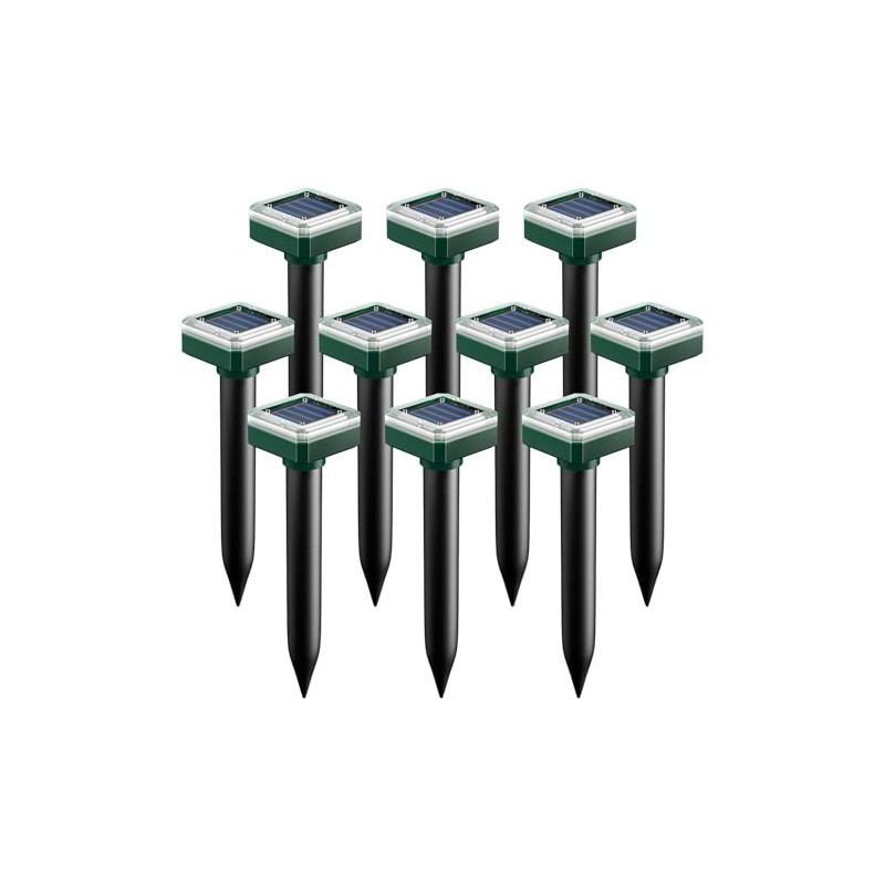 Mole Repellent Solar Powered 10 Pack, Ultrasonic Gopher Deterrent Stakes