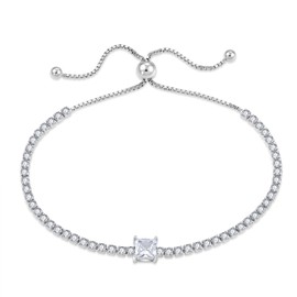 YL Tennis Bracelet 925 Sterling Silver 5A Cubic Zirconia Bracelet Jewellery Gifts for Women Mother Girlfriend 16-23 cm, Silver, Cubic Zirconia