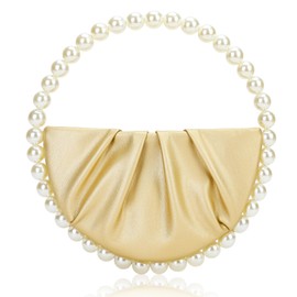 CARIEDO Pearl Soft Face Pleated Handbag Advanced Evening Bag Party Prom Bride Purse Phone Clutch Purse (Gold)