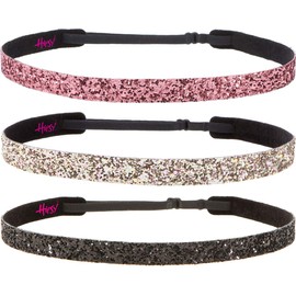 Hipsy Plus Size, Adjustable No Slip Sparkly Bling Glitter Skinny 3pk Headbands for Women Girls & Teens (Skinny Black/Rose Gold/Pink Rose)
