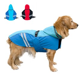 Cosibell Waterproof Dog Raincoats with Hood for Medium Large Dogs, Poncho with Reflective Strap, Lightweight Jacket with Leash Hole. Blue