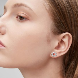 Earrings for Women, 925 Sterling Silver Red Rose Earring Stud with Cubic Zirconia Flower Jewelry for Women