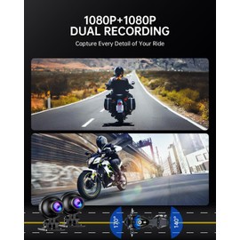 YESOK 5" Motorcycle Dash Cam Front and Rear, 1080P+1080P Motorcycle Camera, CarPlay & Android Auto, IP67 Waterproof, 2.4GHz+5GHz WiFi, Night Vision, G-Sensor, GPS, Parking Mode, 64GB Card Included