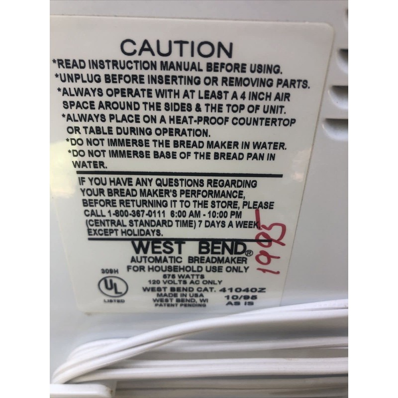 Paddle for West Bend Bread Maker Models 41040 41040X 41040Z