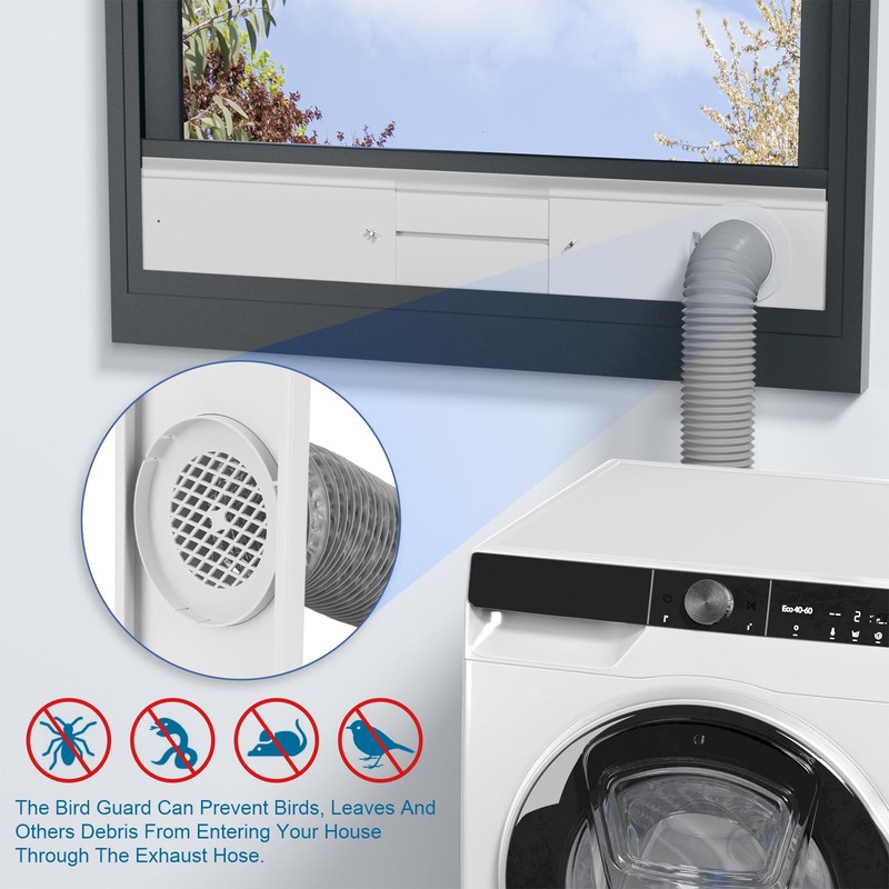 Dryer Vent Window Kit with Hose, Adjustable Window Duct Kit