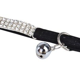 CHUKCHI Soft Velvet Safe Cat Adjustable Collar Bling Diamante with Bells,11 inch for Small Dogs and Cats (Black)