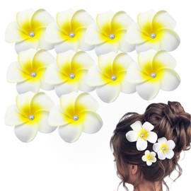 10 Pcs White Pearl Hawaii Plumeria Flower Clips Hawaiian Flower Hair Barrettes Beach Party Hair Clips Artificial Tropical Flower Hairpins for Wedding (5cm)