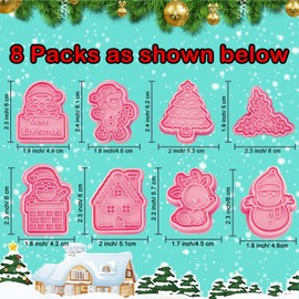 Leesgel Christmas Cookie Cutters, 3D Christmas Holiday Cookie Cutters Shapes with Santa/Xmas Tree/House/Deer, Christmas Party Decorations Ornaments - 8 Styles