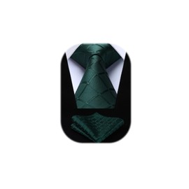 HISDERN Check Classic Plaid Wedding Party Prom Tie Handkerchief Men's Necktie & Pocket Square Set, One Size, Green