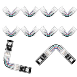 ZMFGMN L Shape 4 Pin8mm LED Connectors, Wide 90 Degree Angle Corner Solderless Extension Connectors for 5050 3528 RGB LED Light Strips, Pack of 10