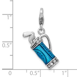 Adornica Diamonds Sterling Silver Rhodium-Plated Enameled 3-d Golf Bag and Clubs with Lobster Clasp Charm