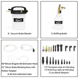 Wzyblixo 3L Vacuum Brake Bleeder Kit, One Man Pneumatic Brake Fluid and Clutch Bleeding Extractor Tool with Adapters with 1L Refilling Bottle