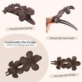 Lay Down Flat Hair Clips for Women - 2 Style Big Matte Flower Alligator Claw Clamps for Thin, Fine & Thick Hair with Exquisite Storage Box (Neutral Color)