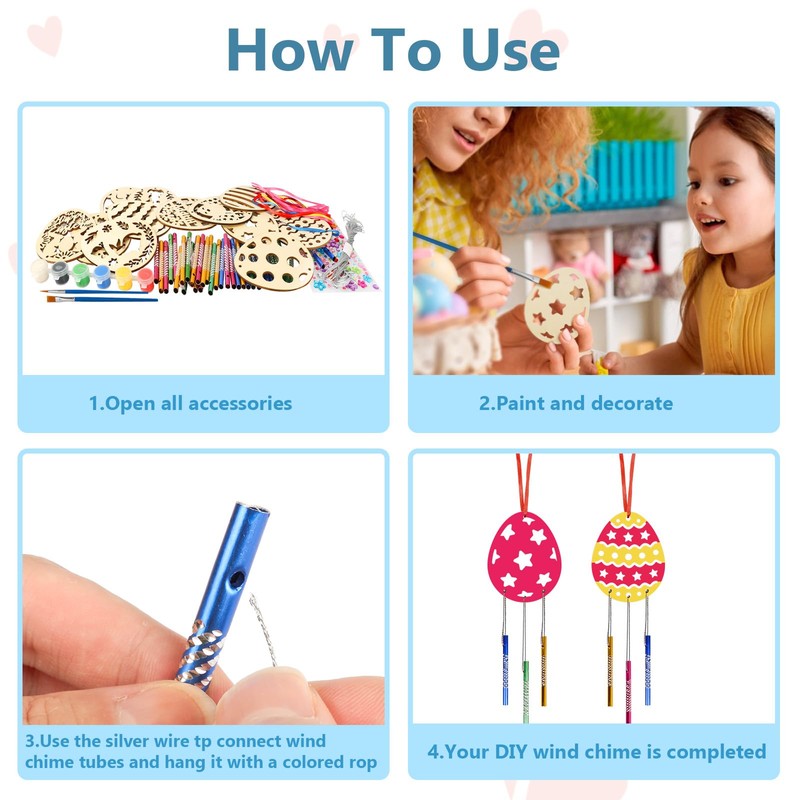 HAKOTOM Pack of 12 Easter Eggs Wind Chimes Craft Set