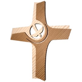 Kaltner Präsente Geschenkidee - 21 cm Wandkreuz Echtes Holz Kreuz Kruzifix mit Taube für die Wand modern gefertigt im Grödner Tal Südtirol