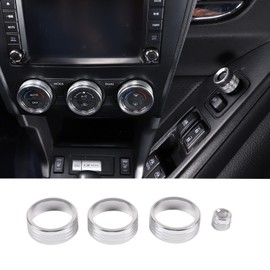 Air Conditioner Switch Knob Cover Fit for Subaru Forester 2013-2018/XV 2012-2017, Aluminum Rearview Mirror Adjustment Knob Cover AC Switch Knob Trim Ring, 4PCS (Silver)