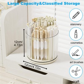 Marte Vanci 360 Degree Rotating Pen Pencil Holder Desk Stationery Organizer Tidy Organizer for Pencil Makeup Painting Brush Cosmetic Craft Storage Bin Pen Pot for Home Office School 6 Slots (Beige)