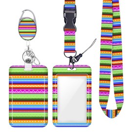 Horizontal Striped ID Badge Holder Badge Reel Lanyards for ID Badges Work Vertical Protector Retractable Carabiner Clips Heavy Duty Key Lanyard for Women Dancer Designer Dentist Office Gifts