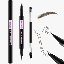 LAVONE Eyebrow Pencil, 2-In-1 Waterproof Eyebrow Pen, with 3 Tip Microblading Eyebrow Pen and Ultra-Precise Brow Pencil, Dual-ended Eyebrow Brush, for Eyebrow Makeup - Ebony